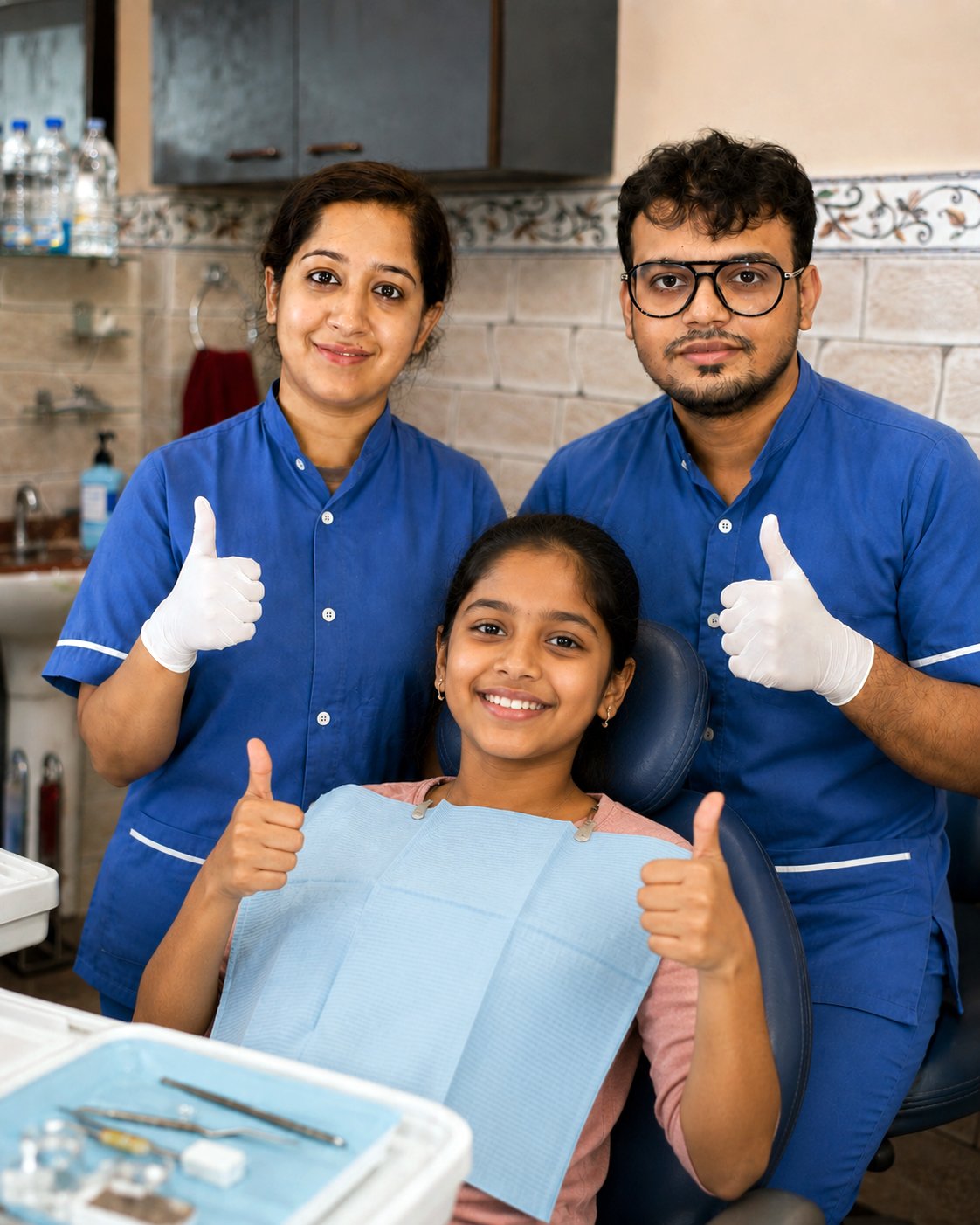 2 Dentist showing thumbs up with a Kid